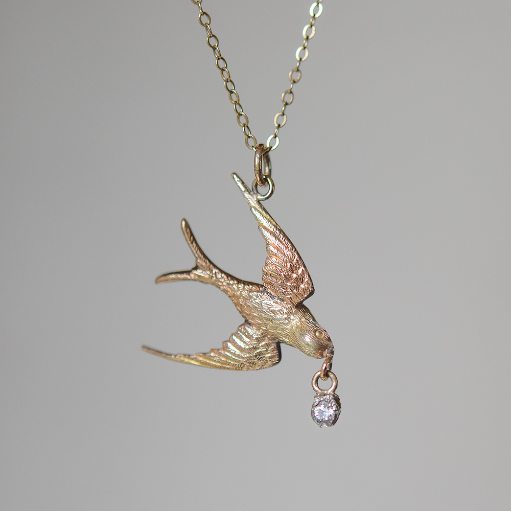 Victorian 9ct gold antique diamond swallow conversion pendant ...