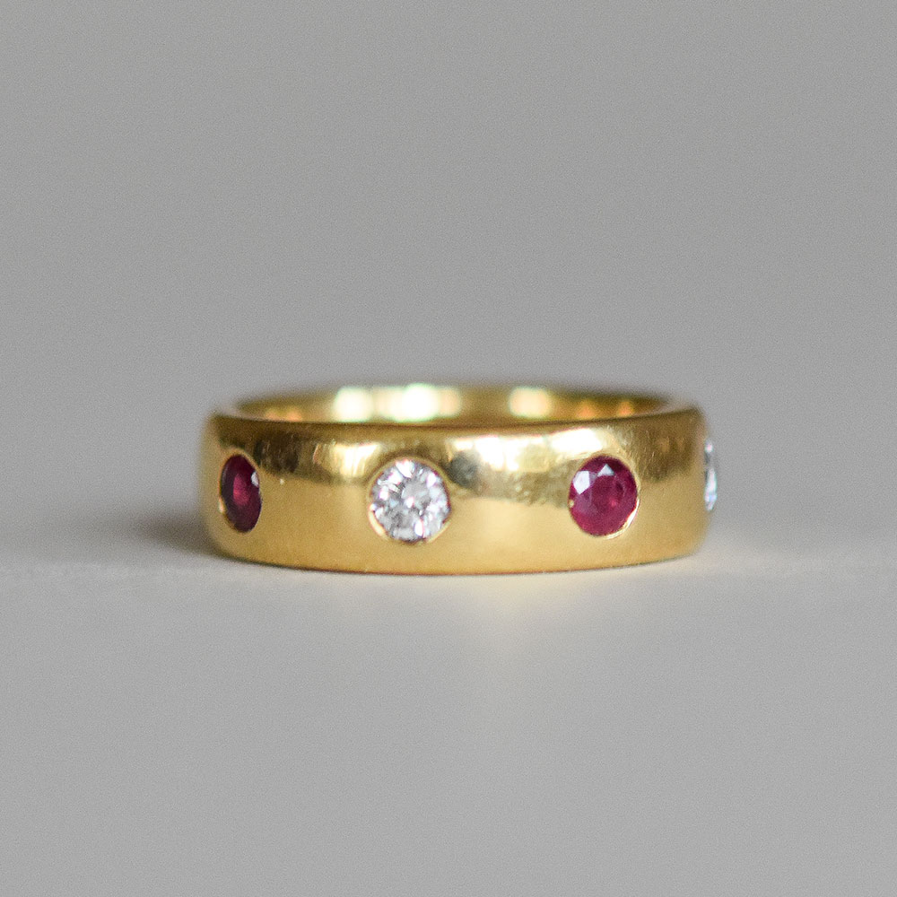 French 18ct gold ruby and diamond eternity ring - Vintique Jewellery