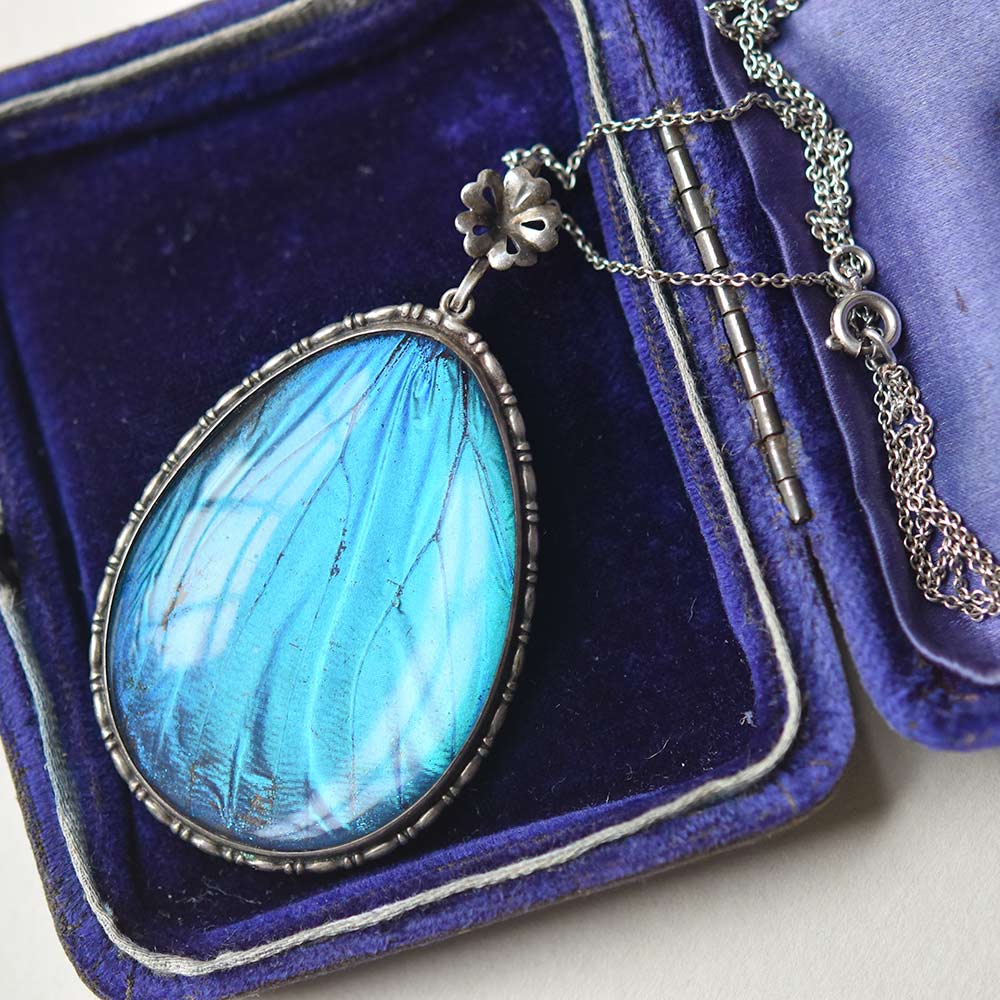 Large Blue Butterfly with Teardrop Necklace Large Blue Butterfly with Teardrop Necklace