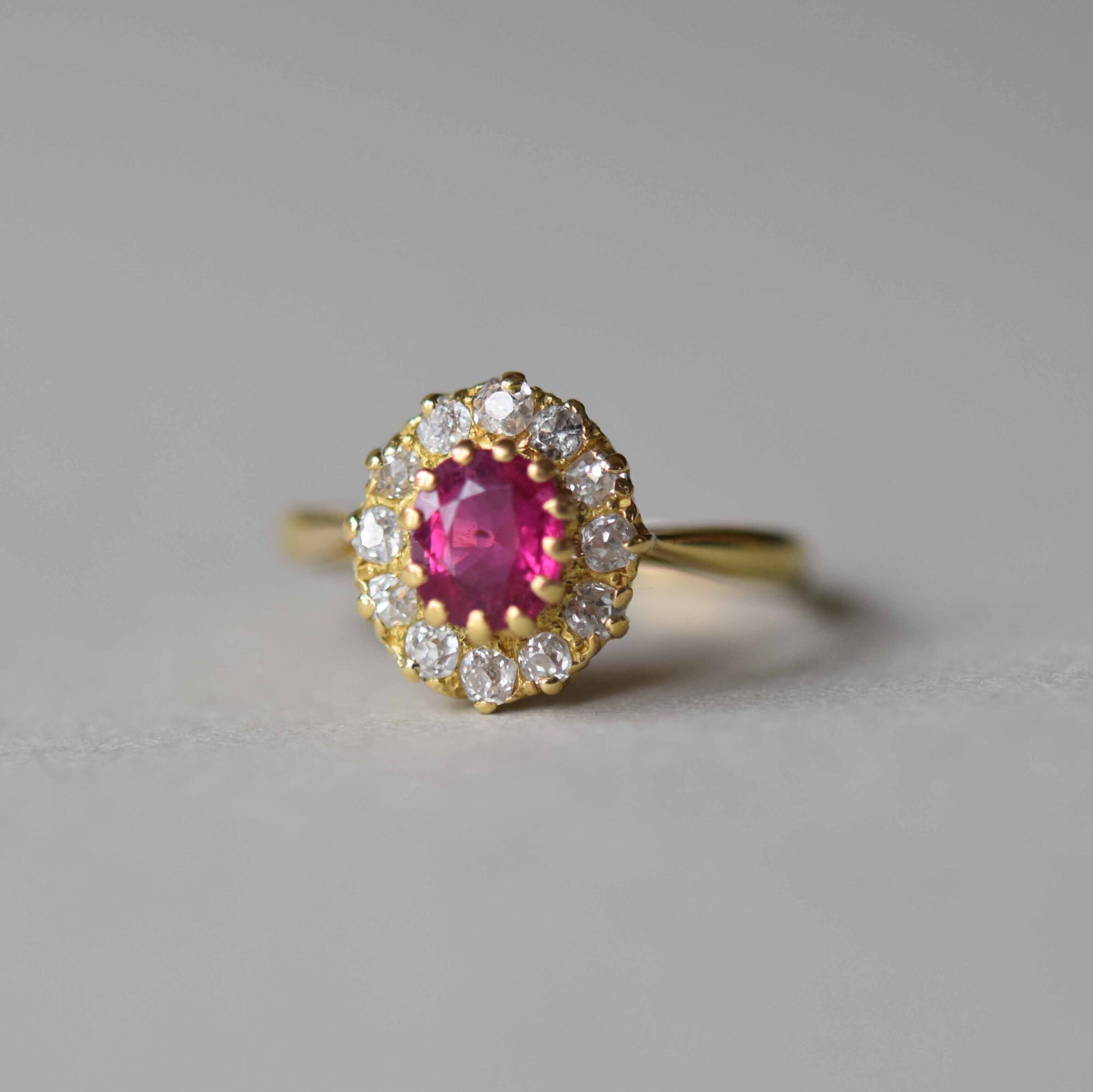 Antique Edwardian 18ct gold ruby and old cut diamond cluster ring c.1910 - Image 2