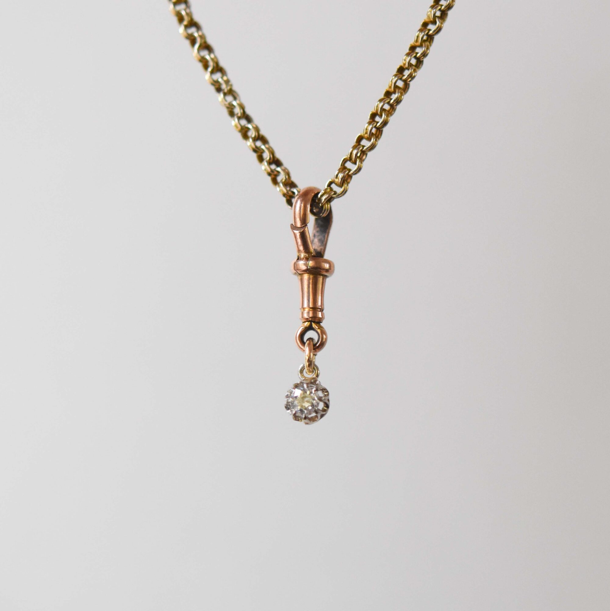 Antique 9ct gold and platinum old cut diamond dog clasp pendant - Image 3