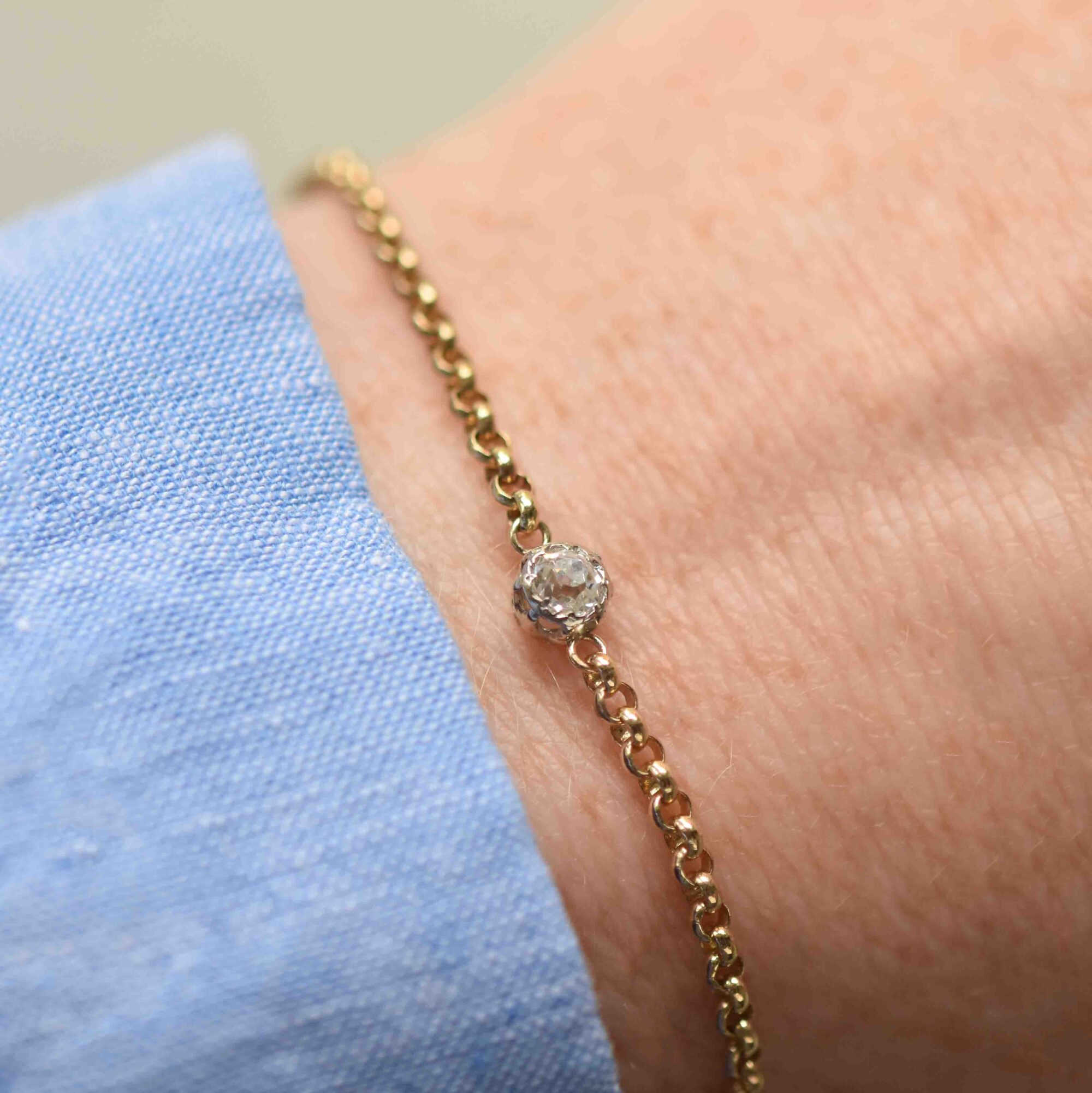 Antique 9ct gold cutie 0.25 carat old cut diamond conversion bracelet - Image 4