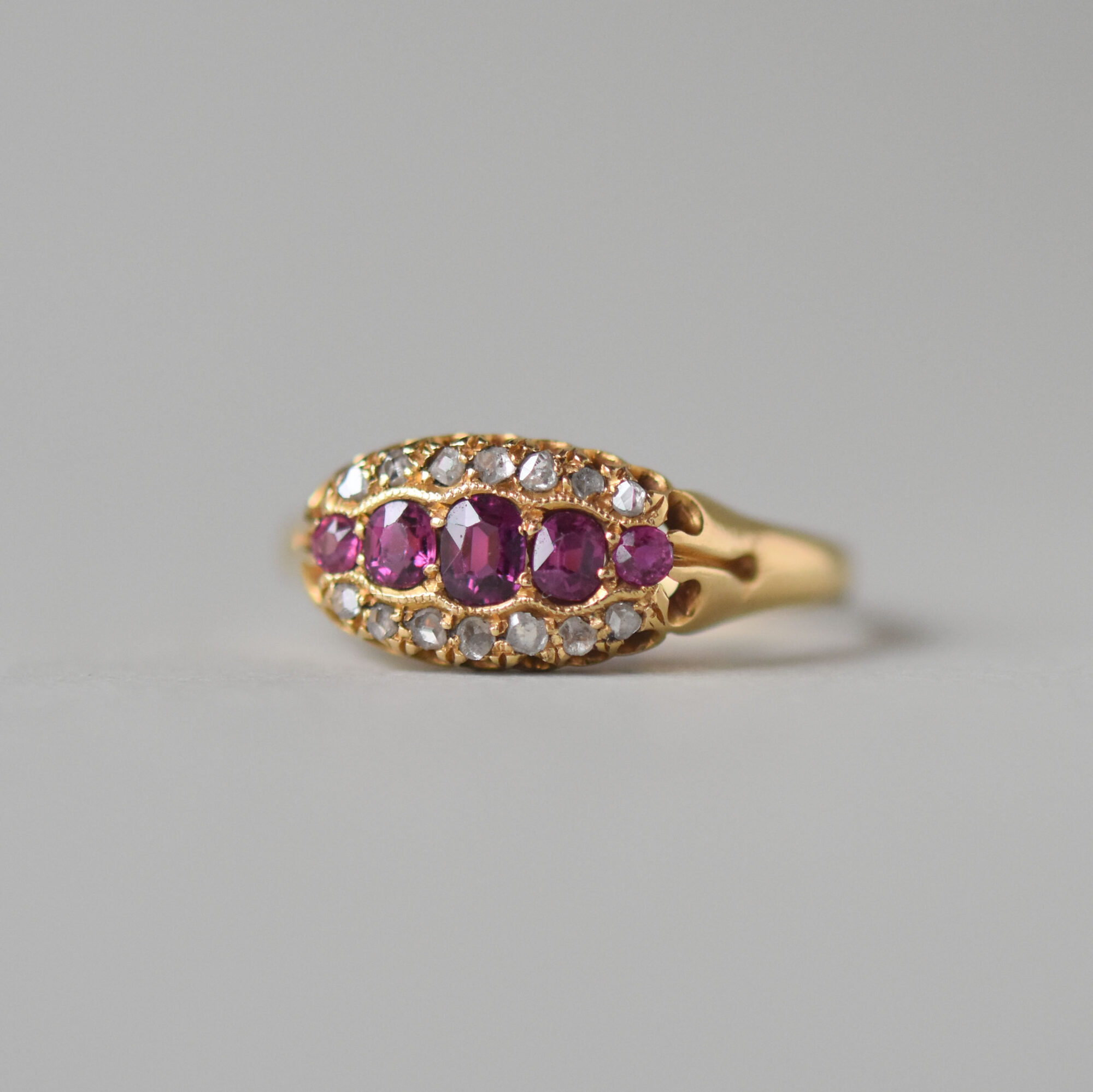 Victorian ruby and rose cut diamond 18ct gold ring, c.1880s - Image 2
