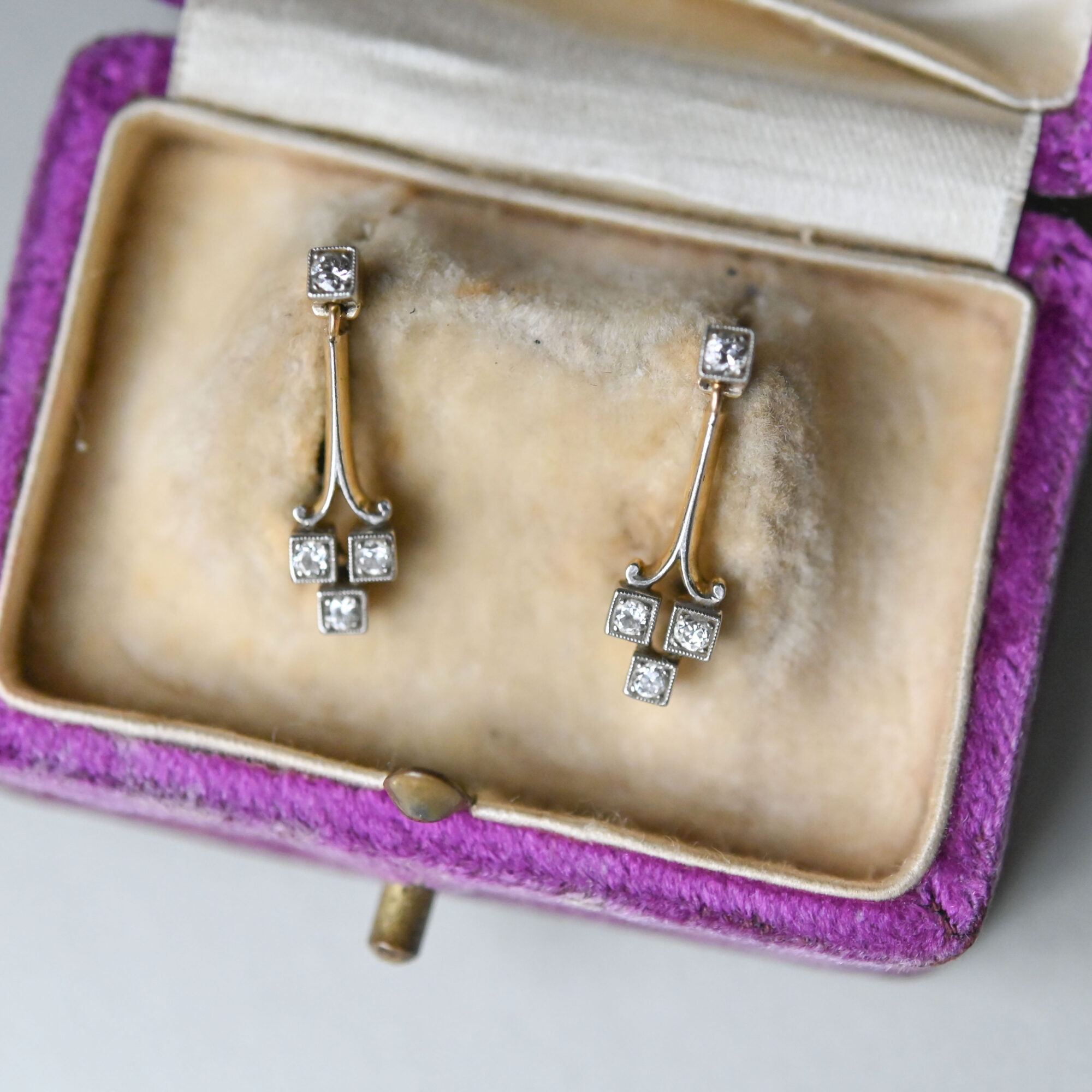 Pair of Art Deco 18ct gold and platinum diamond earrings - Image 2