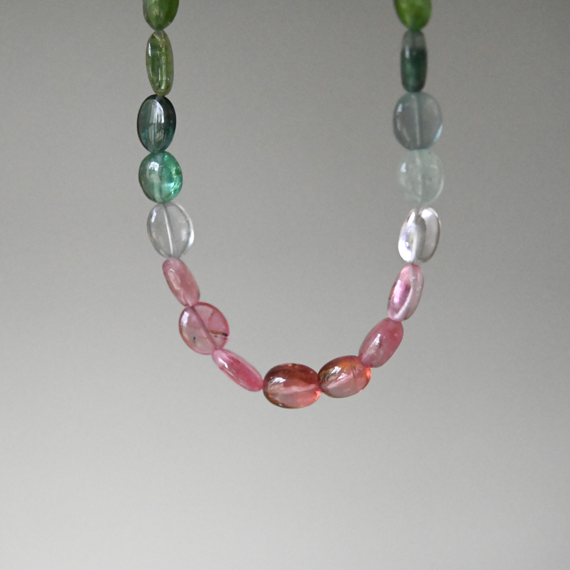 Bespoke tourmaline bead necklace with antique 9ct gold clasp