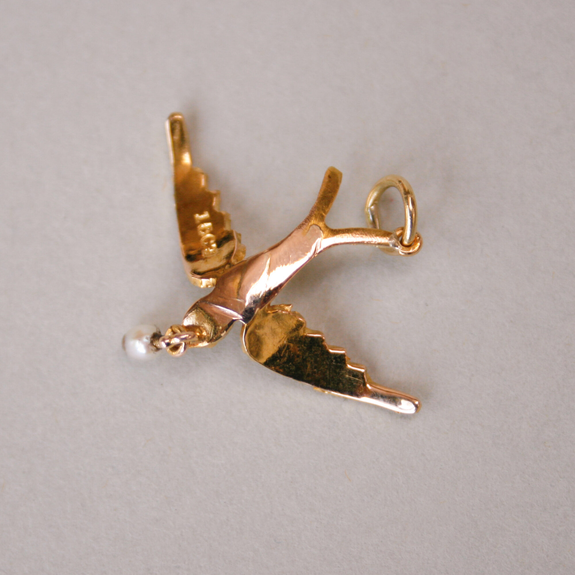 Antique Edwardian 15ct gold swallow and pearl drop pendant - Image 5