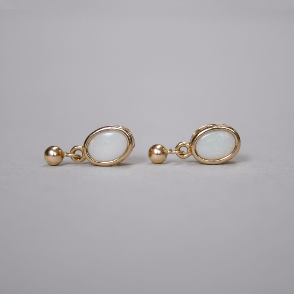 Classic pair of 9ct gold opal drop earrings