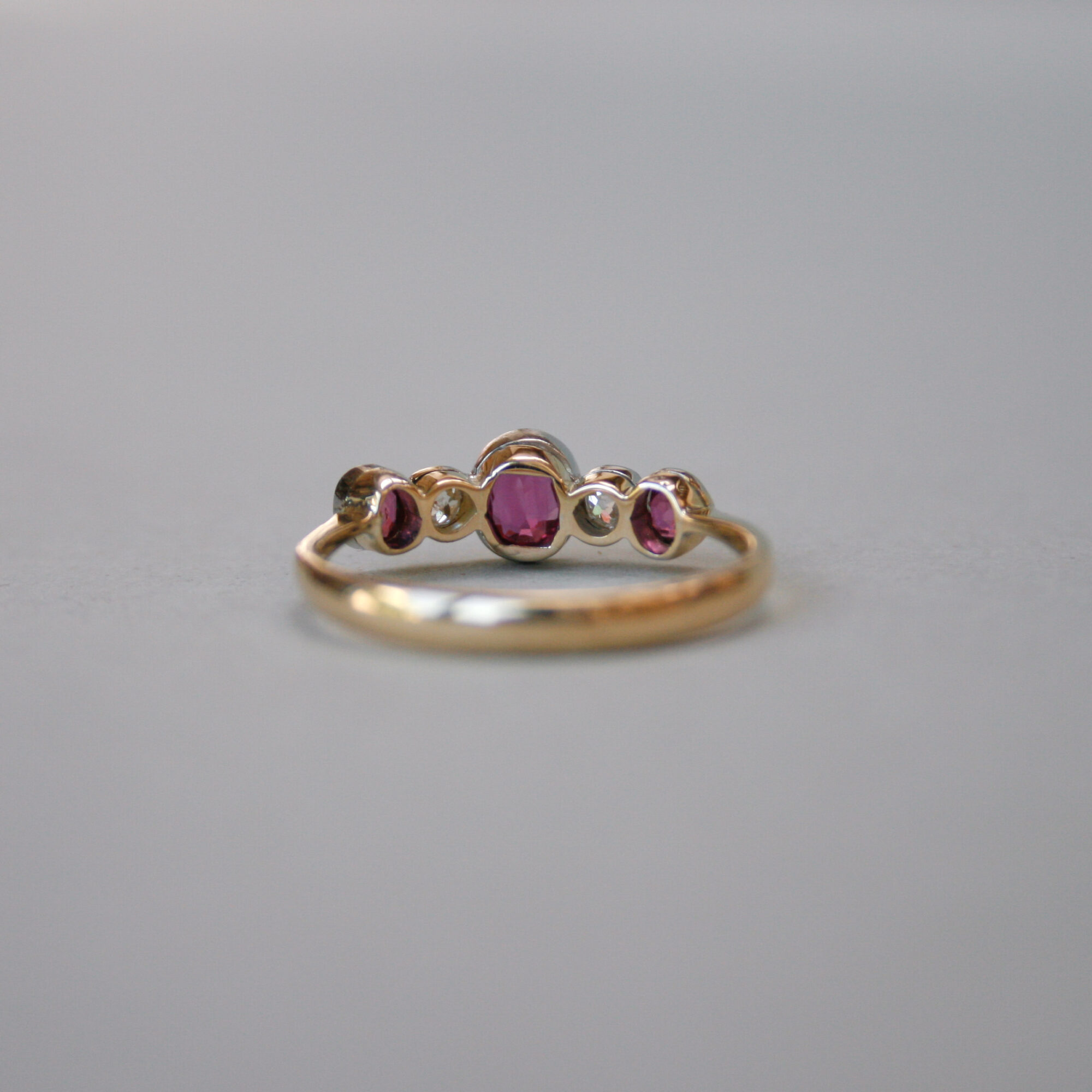 Edwardian 18ct gold ruby and diamond five stone ring, c.1910 - Image 4