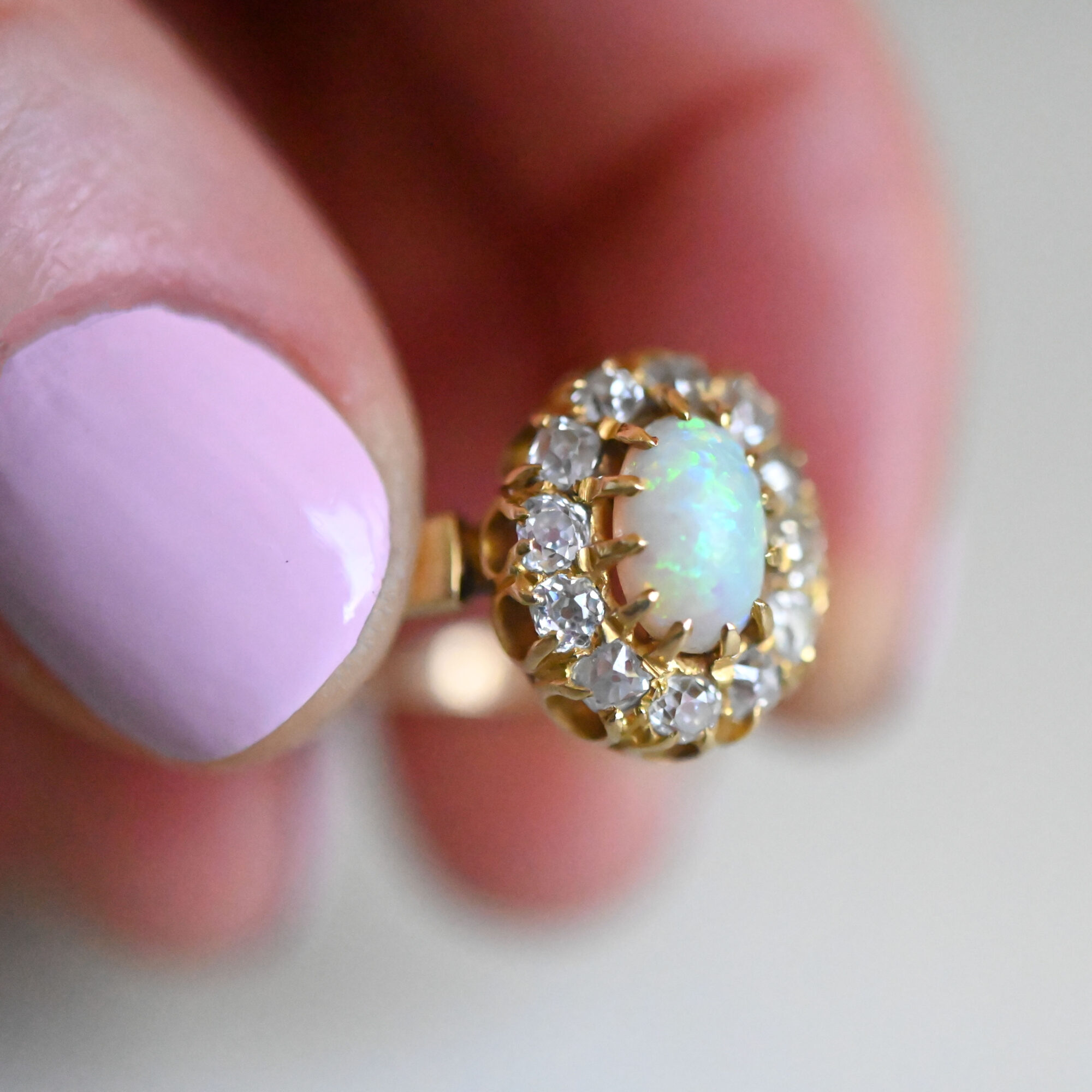 Antique Victorian 18ct gold opal old cut diamond cluster ring - Image 2