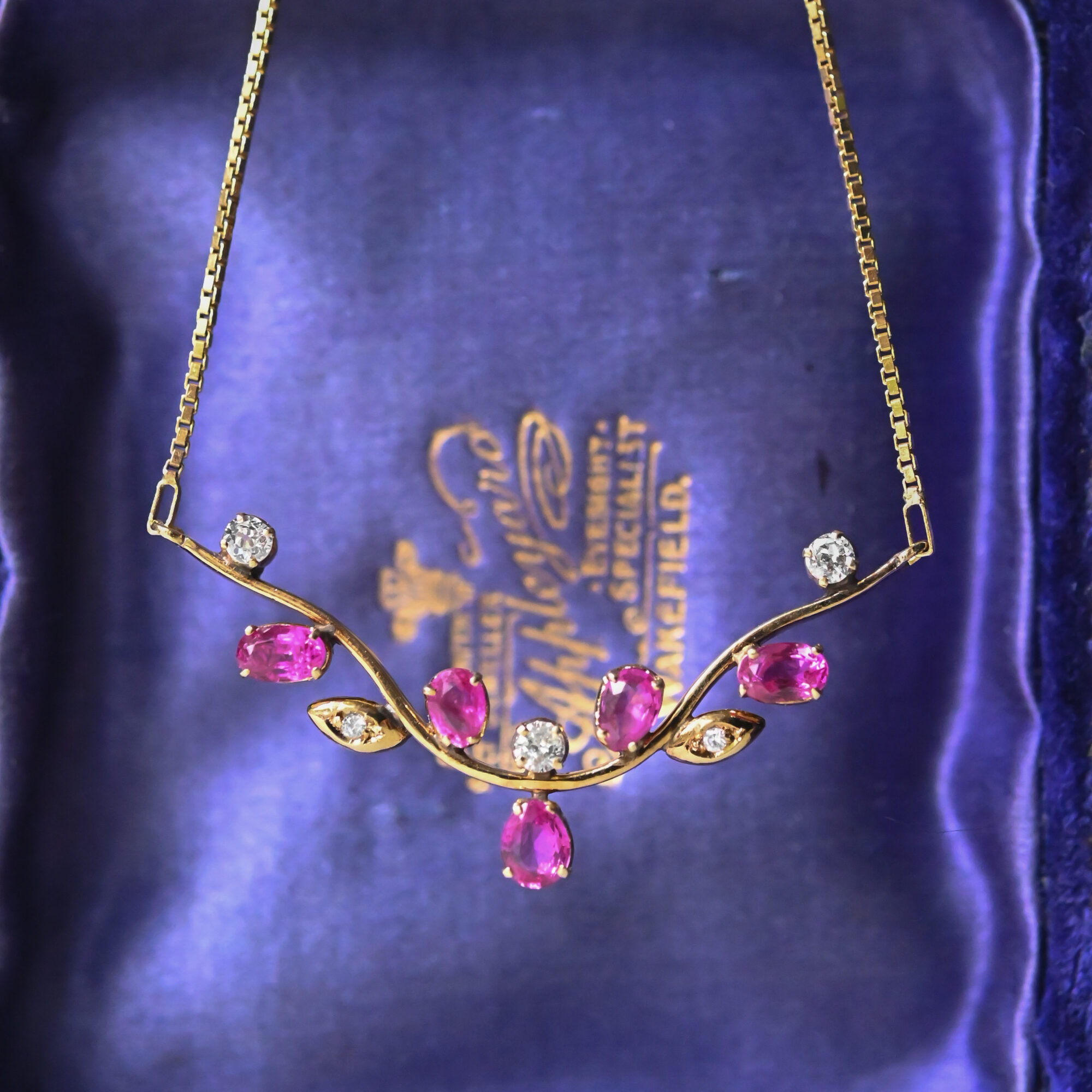 Contemporary 14ct gold ruby and diamond branch necklace - Image 2
