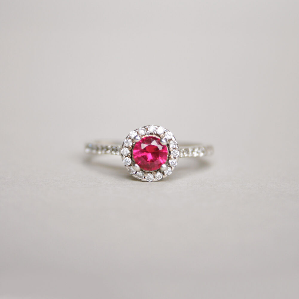 Classic 9ct white gold synthetic ruby cluster ring