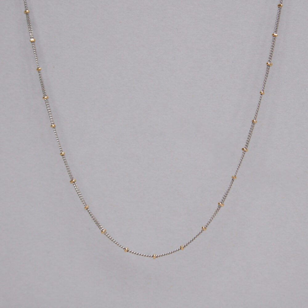 Contemporary 18ct white and yellow gold station chain necklace, 18 inches