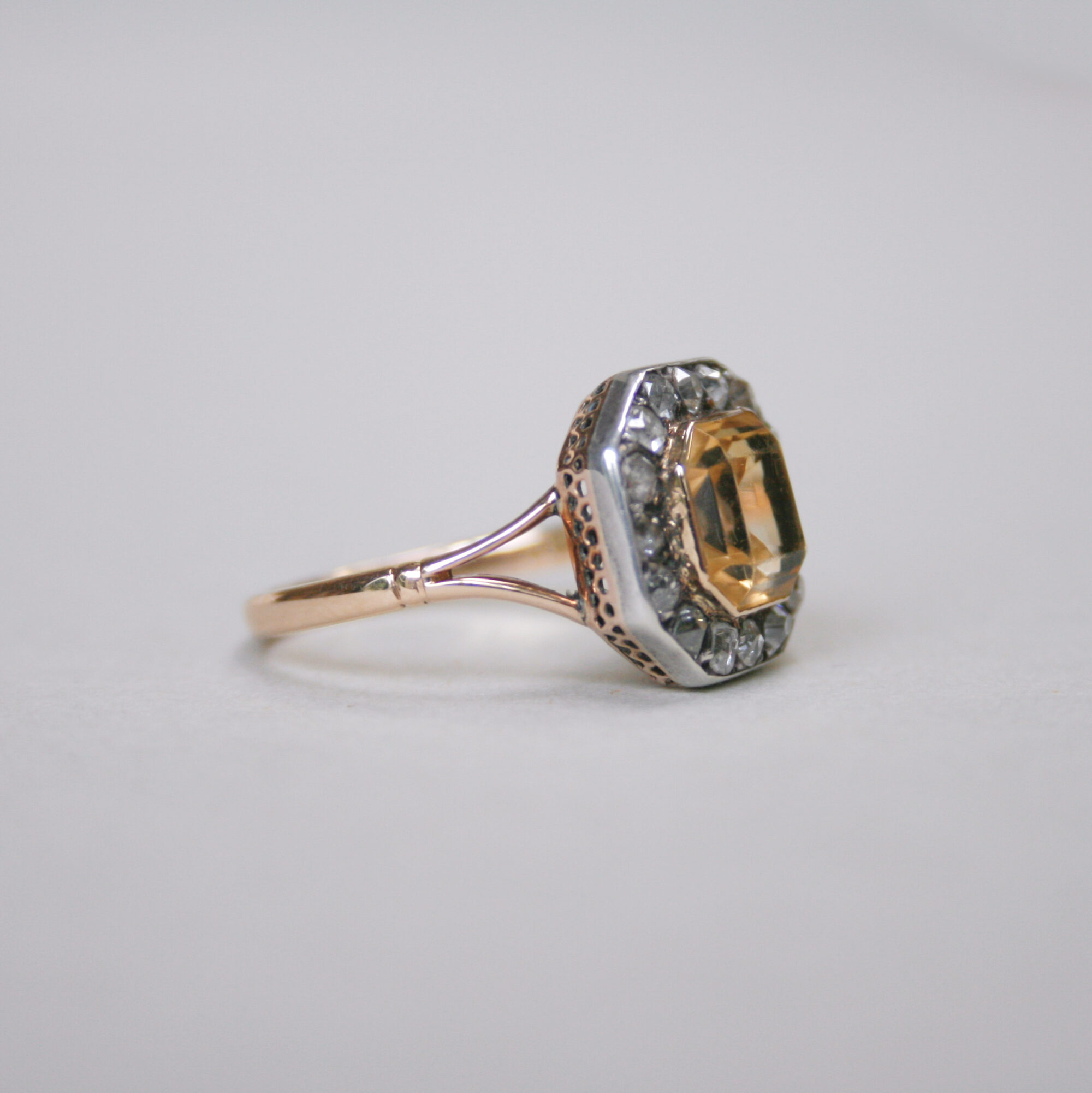 Early Victorian 15ct gold citrine and old cut diamond cluster ring, c.1840s - Image 4