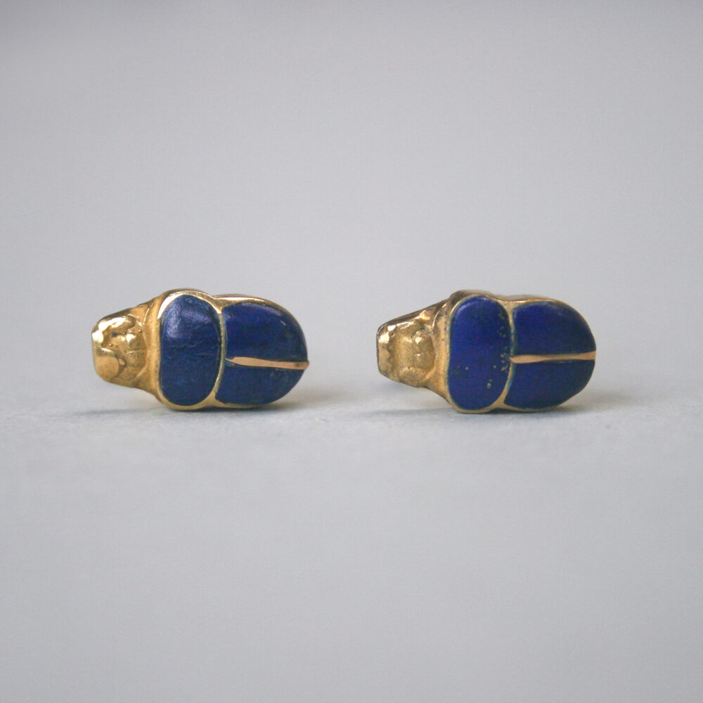 Pair of 18ct gold lapis lazuli scarab beetle earrings