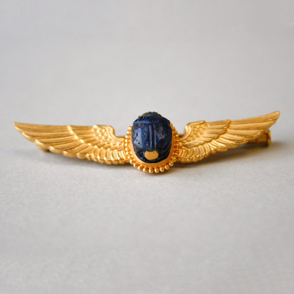 Egyptian Revival 22ct gold hardstone scarab beetle brooch