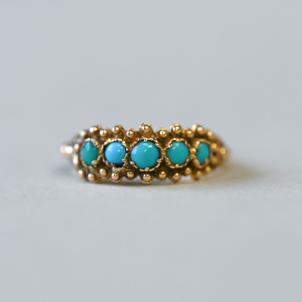 Antique Victorian 15ct gold turquoise bead detail band ring