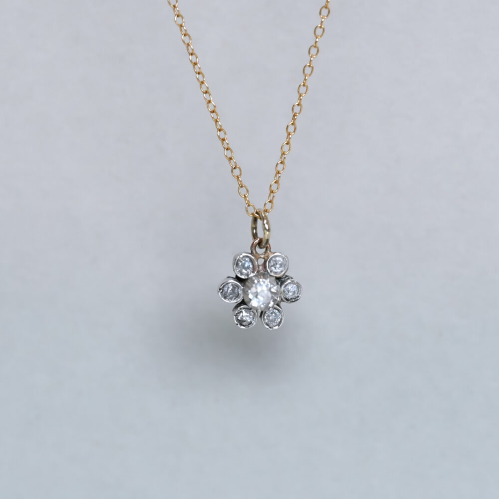 Victorian old cut diamond daisy cluster pendant c.1890s