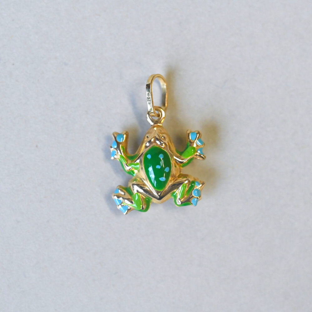 Contemporary cutie 9ct gold enamel puffy frog charm