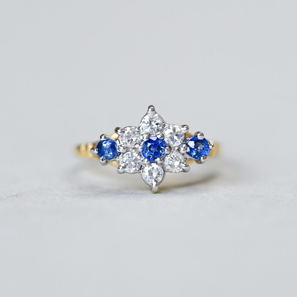 18ct gold sapphire and diamond floral cluster ring
