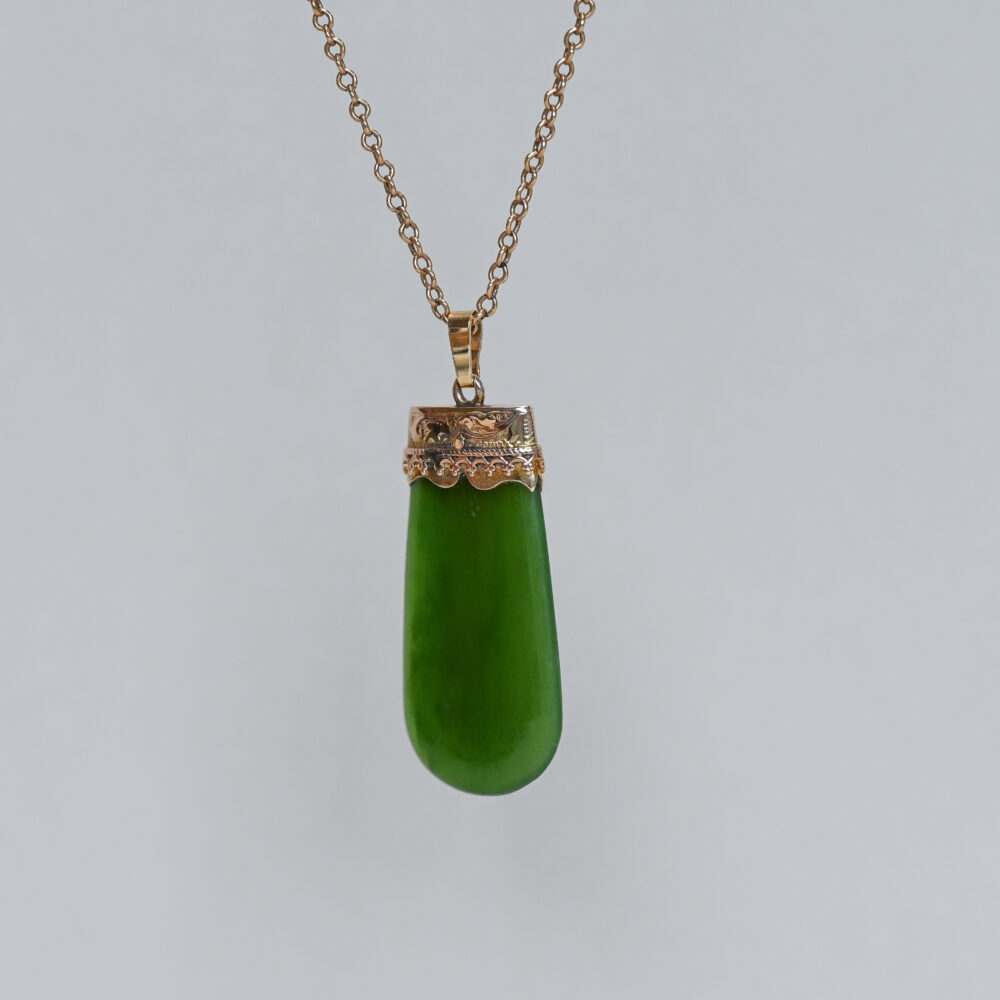 Antique 9ct gold nephrite fob pendant, c.1900