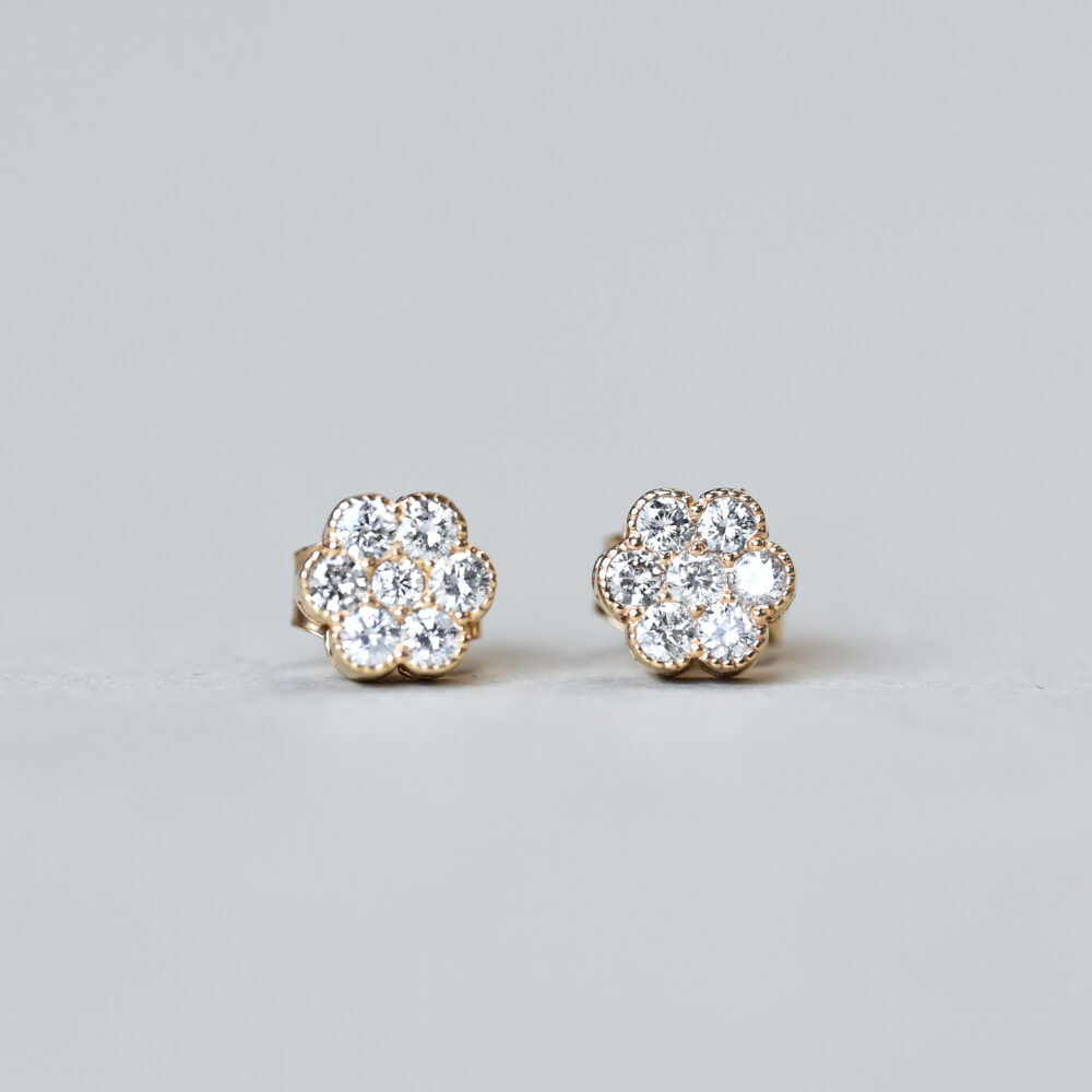 Classic pair of 18ct gold diamond cluster earrings