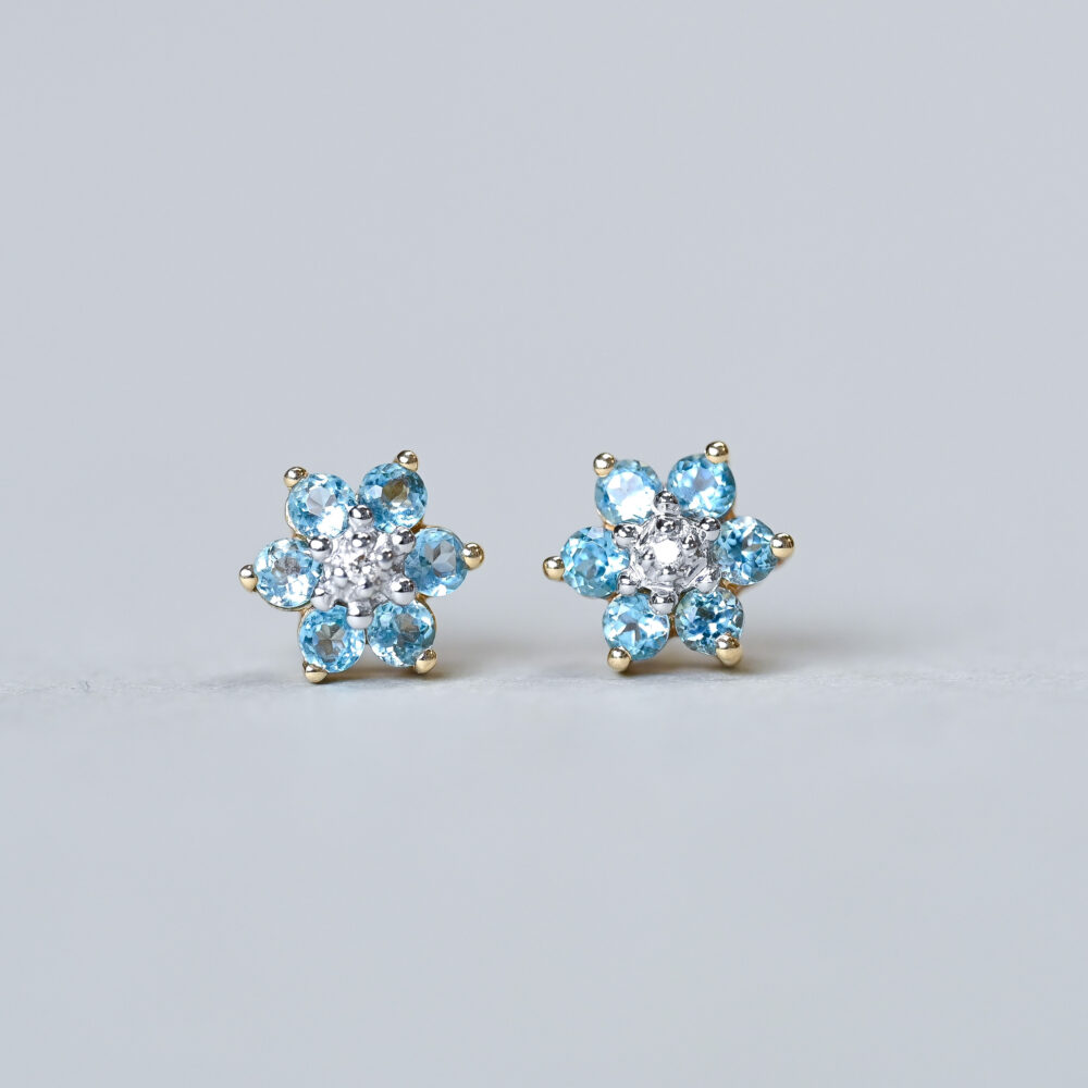 Classic pair of 14ct gold topaz and diamond cluster earrings